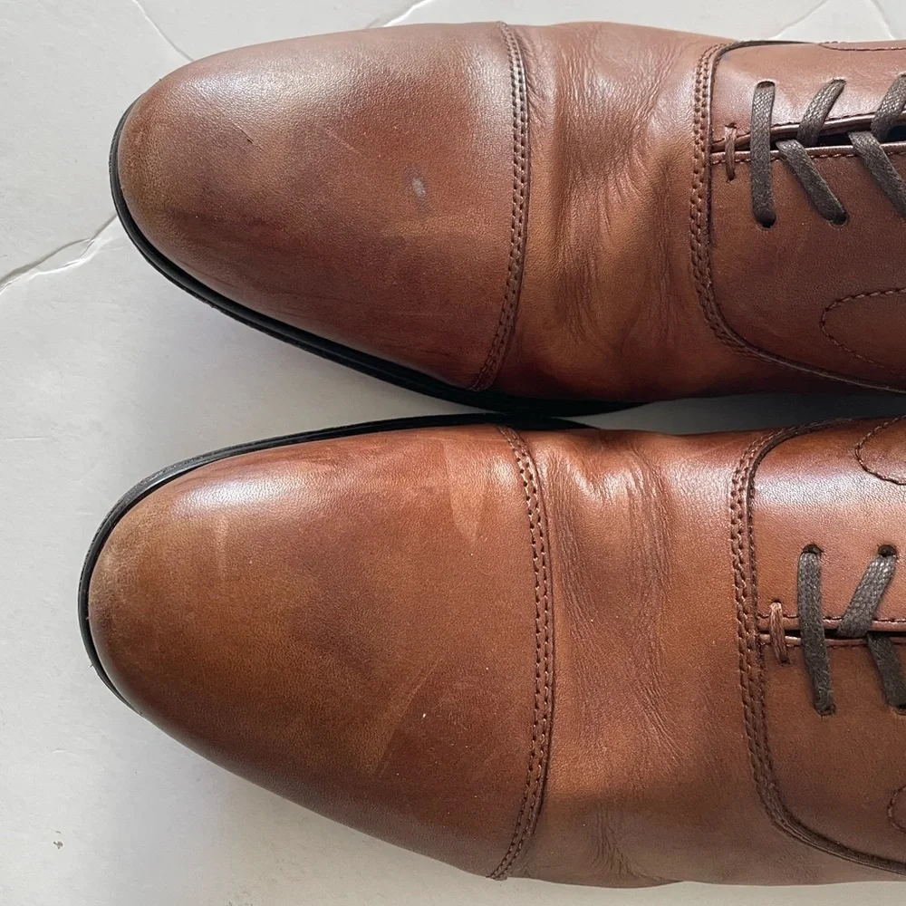 Aldo Men's Brown Leather Lace Up Almond Toe Dress Shoes - Size US 11